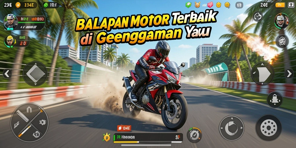 Gameplay seru 234E dengan balapan motor yang mendebarkan.