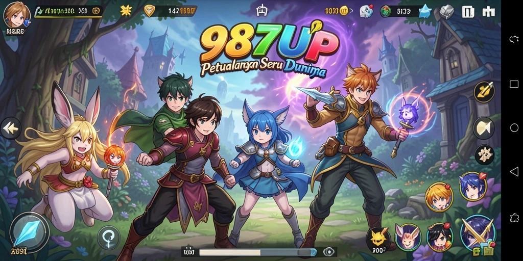 Tampilan gameplay 987UP dengan karakter anime yang dinamis.