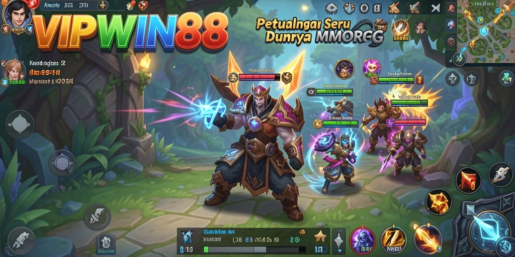 Tangkapan layar gameplay VIPWIN88 yang menampilkan pertarungan epik dalam dunia MMORPG.